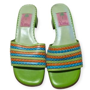 Lilly Pulitzer Colorful Leather Open Toe Heeled Sandals